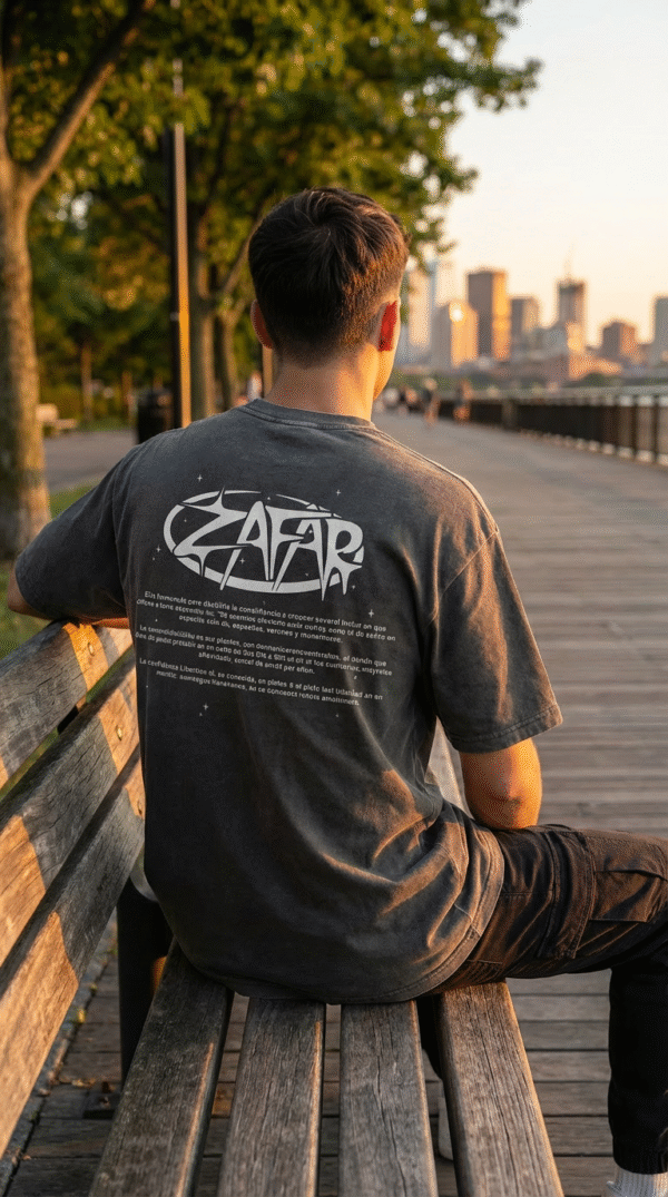 firefly gemini flash realistic photo of the same new model from behind, wearing the same dark grey stonewa 134598