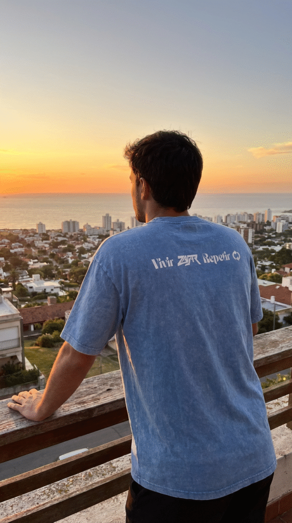 firefly gemini flash realistic photo of the same uruguayan male model from behind, wearing the light blue 134598