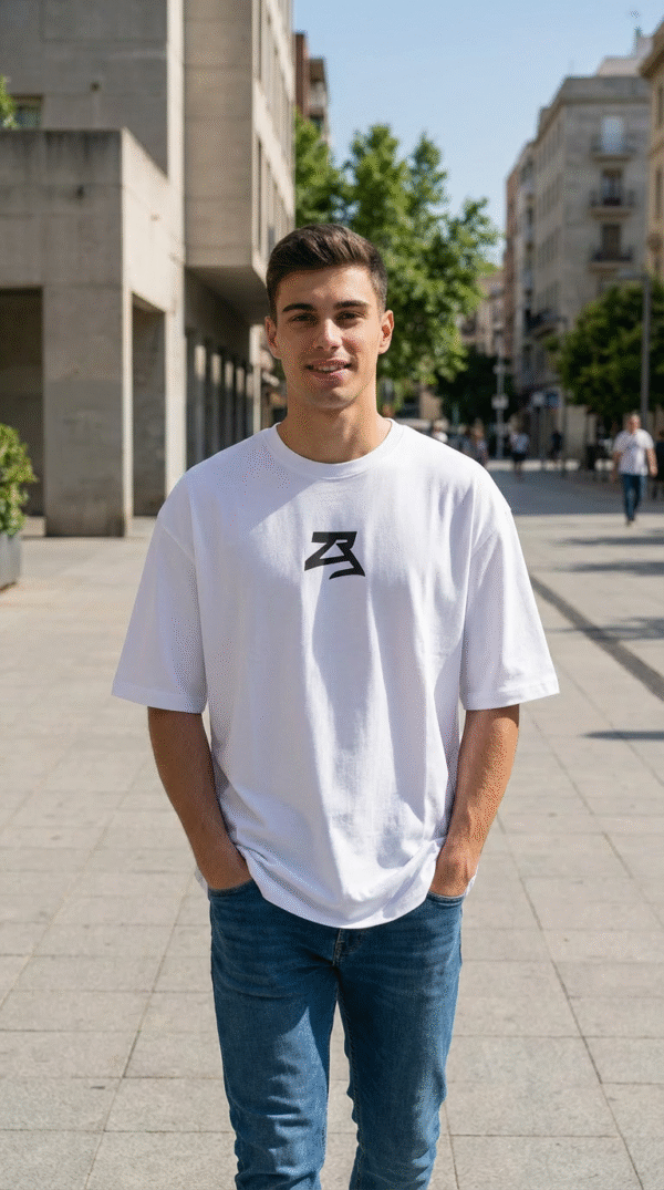 firefly gemini flash realistic photo of the same young male model wearing an oversized white t shirt with 134598